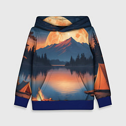 Толстовка-худи детская Костер на берегу озера, цвет: 3D-синий