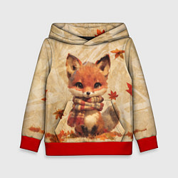 Толстовка-худи детская Осенний лисёнок в шарфе, цвет: 3D-красный