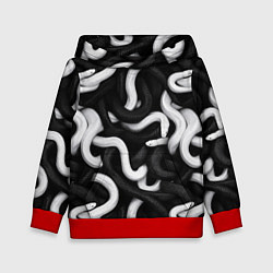 Толстовка-худи детская Черные и белые змеи, цвет: 3D-красный
