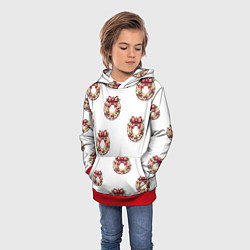 Толстовка-худи детская Много новогодних пончиков с бантиком и ягодами, цвет: 3D-красный — фото 2