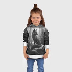 Толстовка-худи детская Серая лиса в зимнем лесу, цвет: 3D-белый — фото 2