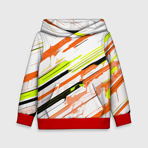 Детская толстовка Оранжево-жёлто-чёрные полосы на белом фоне / 3D-Красный – фото 1