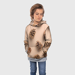 Толстовка-худи детская Еловые шишки на бежевом фоне, цвет: 3D-меланж — фото 2