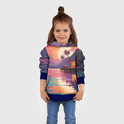 Толстовка-худи детская Летний домик пальмы закат, цвет: 3D-синий — фото 2