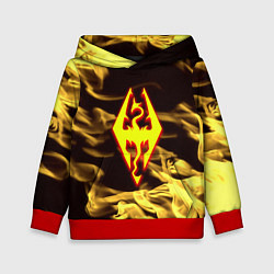 Толстовка-худи детская Скайрим лого в огне, цвет: 3D-красный