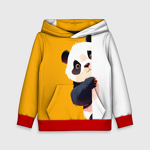 Детская толстовка Медведь панда выглядывает из-за угла / 3D-Красный – фото 1