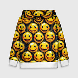 Толстовка-худи детская Смайлы краской с потеками, цвет: 3D-белый