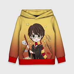 Толстовка-худи детская Гарри Поттер мультяшный с метлой, цвет: 3D-красный