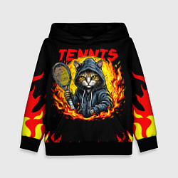 Толстовка-худи детская Кот теннисист, цвет: 3D-черный