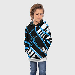 Толстовка-худи детская Сине-белые линии на чёрном фоне, цвет: 3D-белый — фото 2