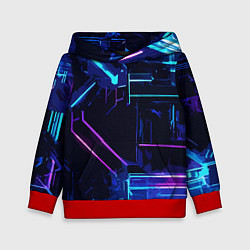 Толстовка-худи детская Сине-розовые полосы на чёрном фоне, цвет: 3D-красный