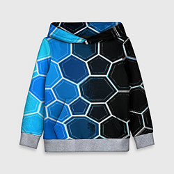 Толстовка-худи детская Белые шестиугольники на чёрно-синем фоне, цвет: 3D-меланж