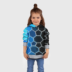 Толстовка-худи детская Белые шестиугольники на чёрно-синем фоне, цвет: 3D-меланж — фото 2