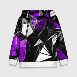 Толстовка-худи детская Фиолетово-белые рельефные треугольники на чёрном ф, цвет: 3D-белый