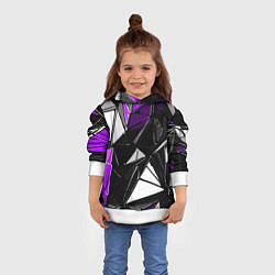 Толстовка-худи детская Фиолетово-белые рельефные треугольники на чёрном ф, цвет: 3D-белый — фото 2