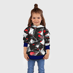 Толстовка-худи детская Красно-белый паттерн на чёрном фоне, цвет: 3D-синий — фото 2