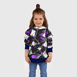 Толстовка-худи детская Фиолетово-белый паттерн на чёрном фоне, цвет: 3D-синий — фото 2