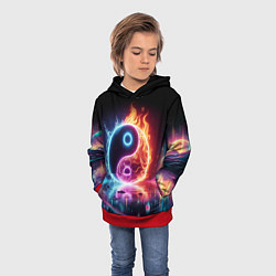 Толстовка-худи детская Инь янь - неоновый космос, цвет: 3D-красный — фото 2