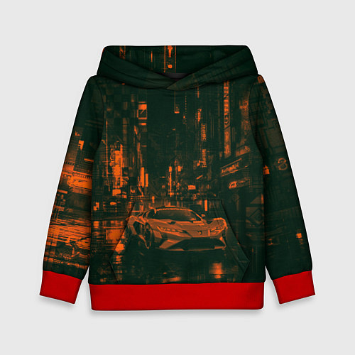 Детская толстовка Спорткар в оранжево-зелёных тенях / 3D-Красный – фото 1