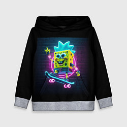 Толстовка-худи детская Sponge Bob on a skateboard - ai art fantasy, цвет: 3D-меланж