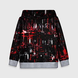 Толстовка-худи детская Бело-красная тревожная абстракция на чёрном фоне, цвет: 3D-меланж