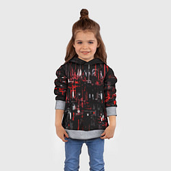 Толстовка-худи детская Бело-красная тревожная абстракция на чёрном фоне, цвет: 3D-меланж — фото 2