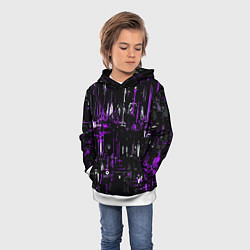 Толстовка-худи детская Бело-фиолетовая тревожная абстракция на чёрном фон, цвет: 3D-белый — фото 2