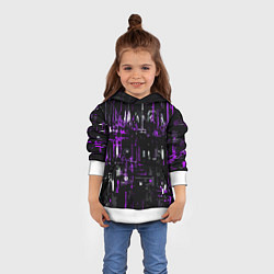 Толстовка-худи детская Бело-фиолетовая тревожная абстракция на чёрном фон, цвет: 3D-белый — фото 2