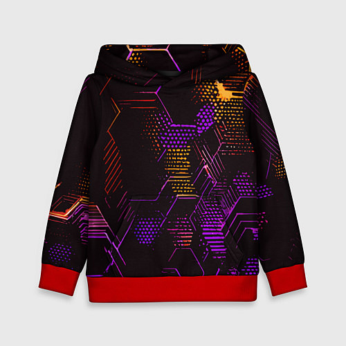 Детская толстовка Жёлто-фиолетовые точки и линии на чёрном фоне / 3D-Красный – фото 1