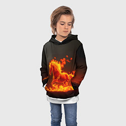 Толстовка-худи детская Огненная лошадь на темном фоне, цвет: 3D-белый — фото 2