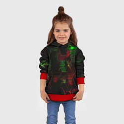 Толстовка-худи детская Красно-зелёные точки и линии на чёрном фоне, цвет: 3D-красный — фото 2