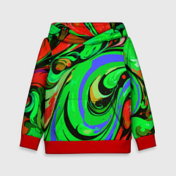 Толстовка-худи детская Красно-зелёный узор, цвет: 3D-красный