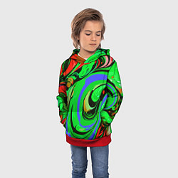 Толстовка-худи детская Красно-зелёный узор, цвет: 3D-красный — фото 2