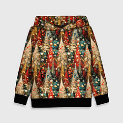 Толстовка-худи детская Новогодний еловый лес, цвет: 3D-черный