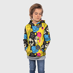 Толстовка-худи детская Яркий паттерн с лицами девушек, цвет: 3D-меланж — фото 2
