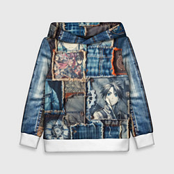 Толстовка-худи детская Аниме пэчворк деним, цвет: 3D-белый