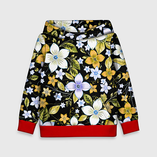 Детская толстовка Жёлто-белые цветы на чёрном фоне / 3D-Красный – фото 1