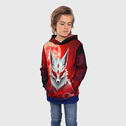 Толстовка-худи детская Японская лиса на красном, цвет: 3D-синий — фото 2