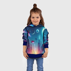 Толстовка-худи детская Neon metropolis in the future - ai art fantasy, цвет: 3D-синий — фото 2