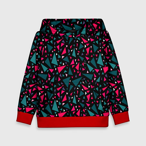 Детская толстовка Синие красные треугольники на черном фоне / 3D-Красный – фото 1