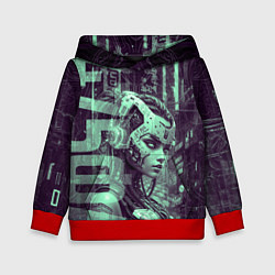 Толстовка-худи детская Девушка-андроид в фосфорном излучении, цвет: 3D-красный