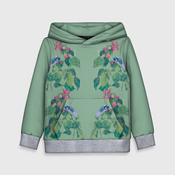 Толстовка-худи детская Синички и малина, цвет: 3D-меланж