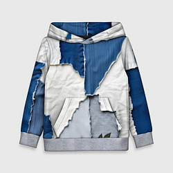 Толстовка-худи детская Сине-белый пэчворк, цвет: 3D-меланж