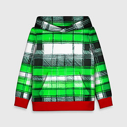 Толстовка-худи детская Чёрные полосы на зелёном-белом фоне, цвет: 3D-красный