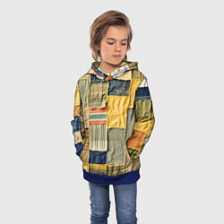 Толстовка-худи детская Пэчворк в желтых оттенках, цвет: 3D-синий — фото 2