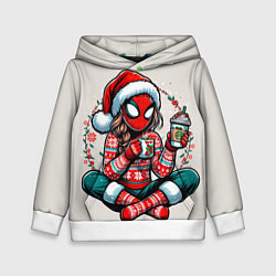 Толстовка-худи детская Новогодняя женщина-паук с горячим шоколадом, цвет: 3D-белый