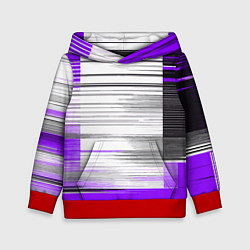 Толстовка-худи детская Чёрные вертикальные полосы на фиолетово-белом фоне, цвет: 3D-красный
