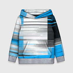 Толстовка-худи детская Чёрные вертикальные полосы на сине-белом фоне, цвет: 3D-меланж
