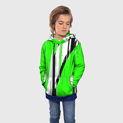 Толстовка-худи детская Black and white vertical stripes on a green backgr, цвет: 3D-синий — фото 2