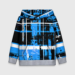 Толстовка-худи детская Сине-белый гранж на чёрном фоне, цвет: 3D-меланж